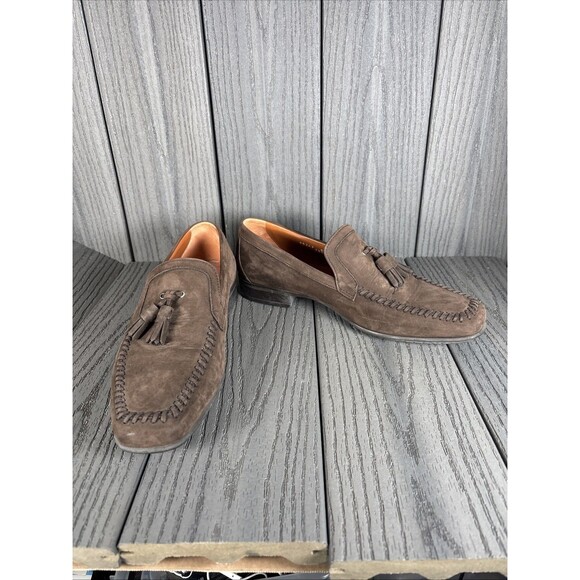 Aldo Brue Men\'s Suede Tassel Loafers Brown Moccasin Toe Size 9.5 Made in Italy